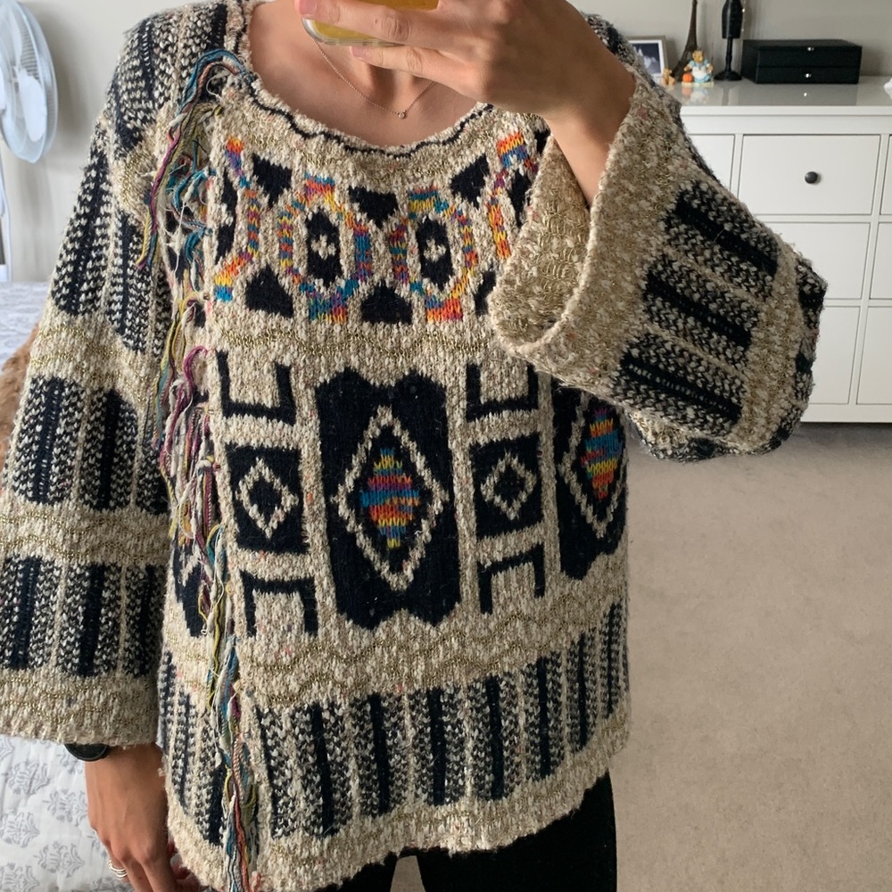 Anthropologie Multicolor Patterned Knit Cardigan Sweater